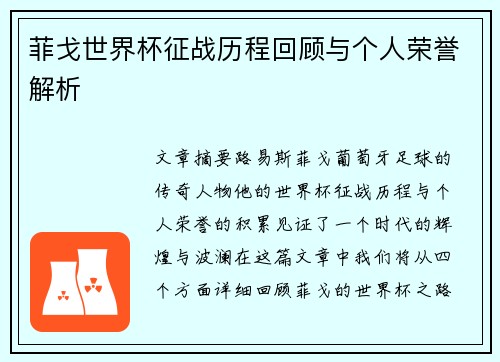 菲戈世界杯征战历程回顾与个人荣誉解析